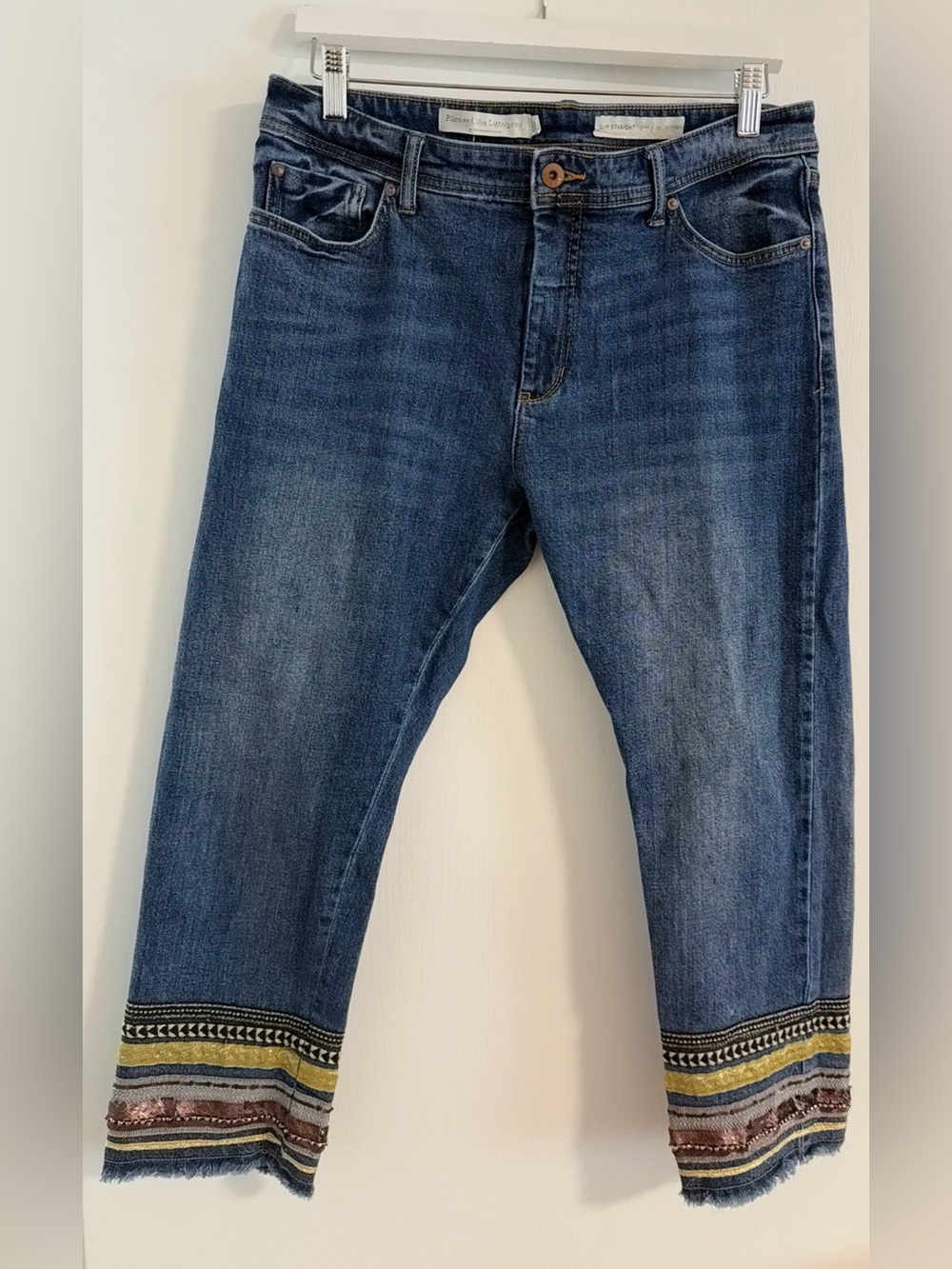 Pilcro & Letterpress Cropped Jeans Multicolor Embroidered Cuffs size 31P - Picture 5 of 11